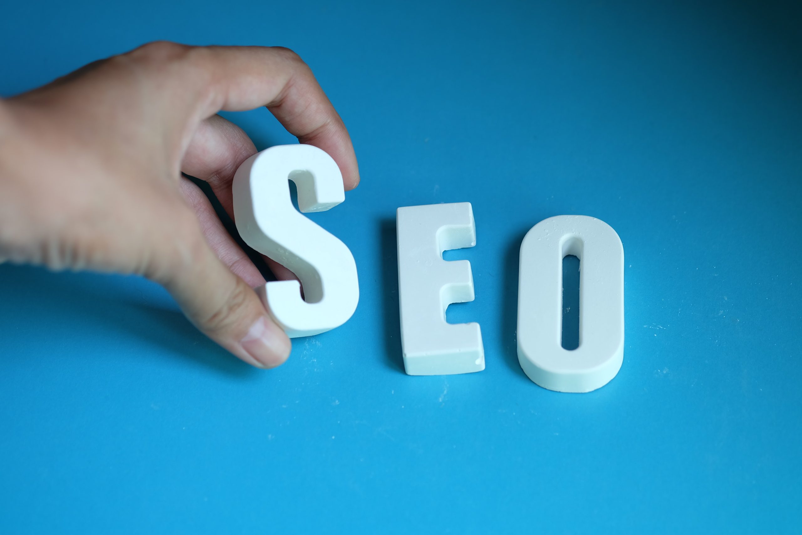 Hand arranged white SEO letters