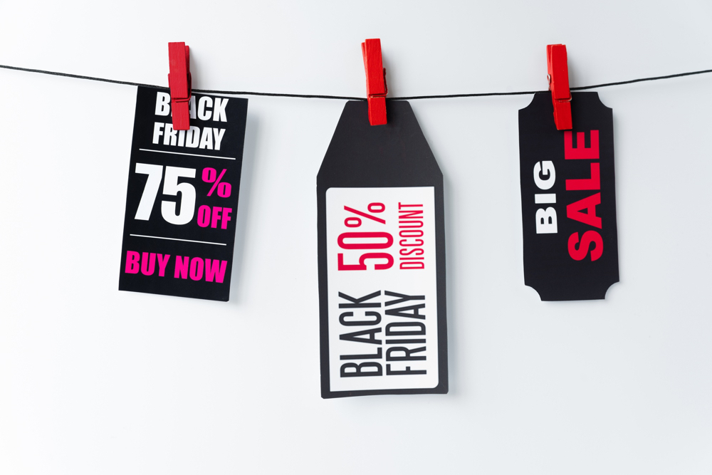 Set of hanging discount tags, a concept for alt tags for SEO.