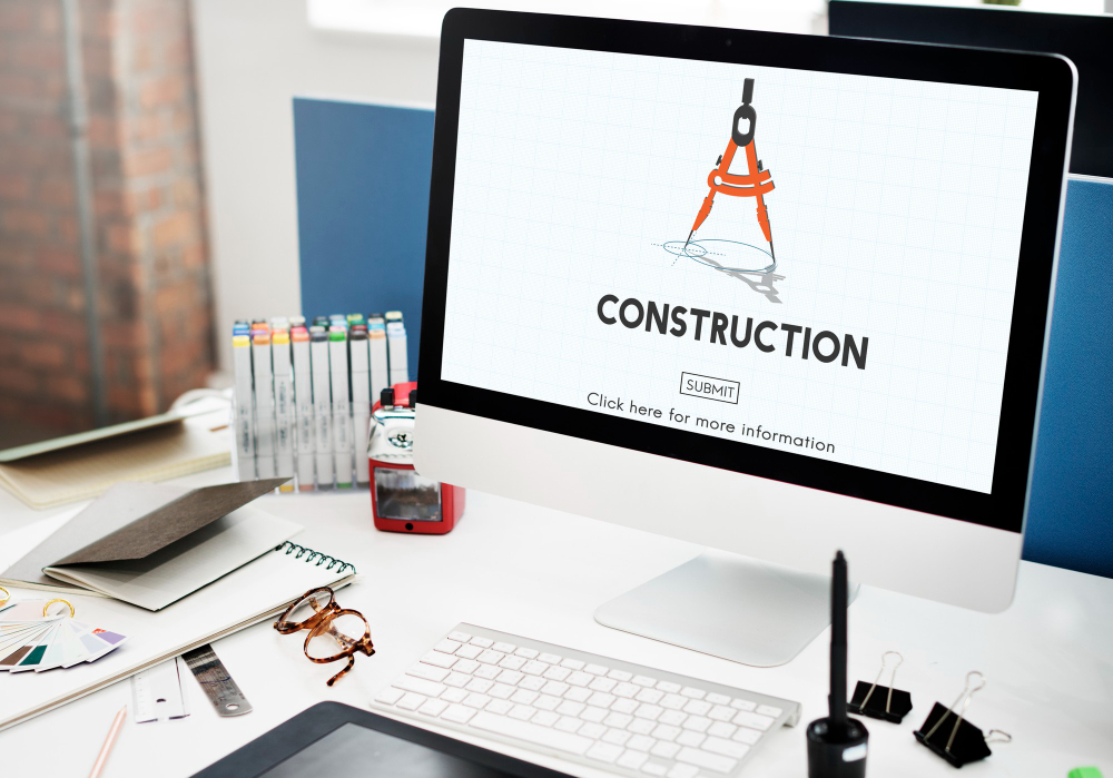 A construction website laid out on a desktop computer screen.