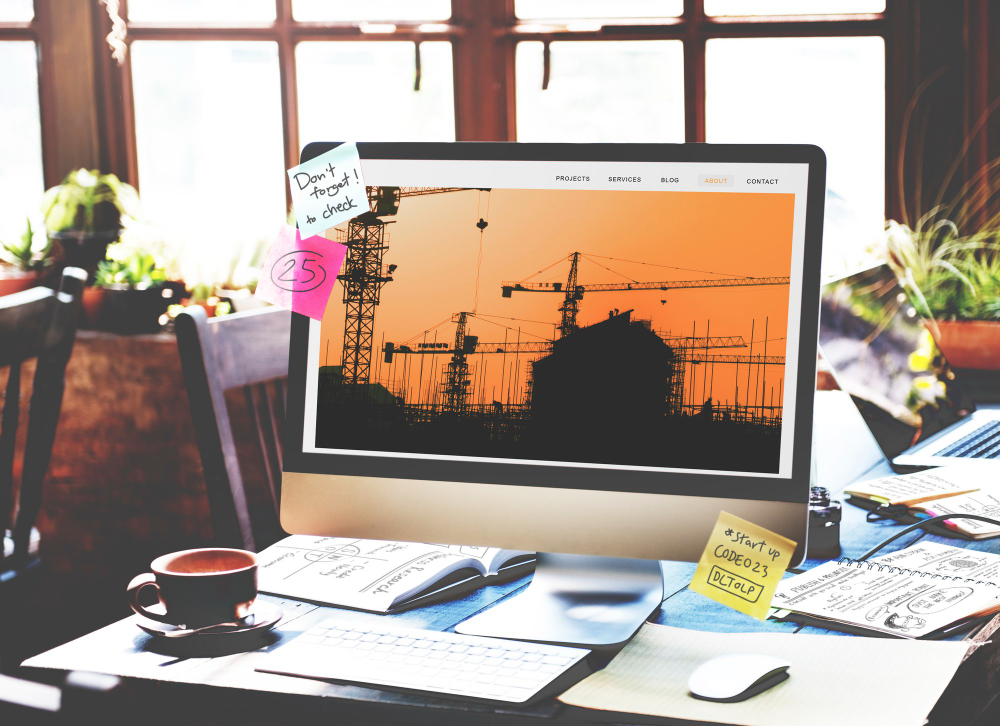 A construction website laid out on a desktop computer scree, optimised for SEO best practices for construction. 